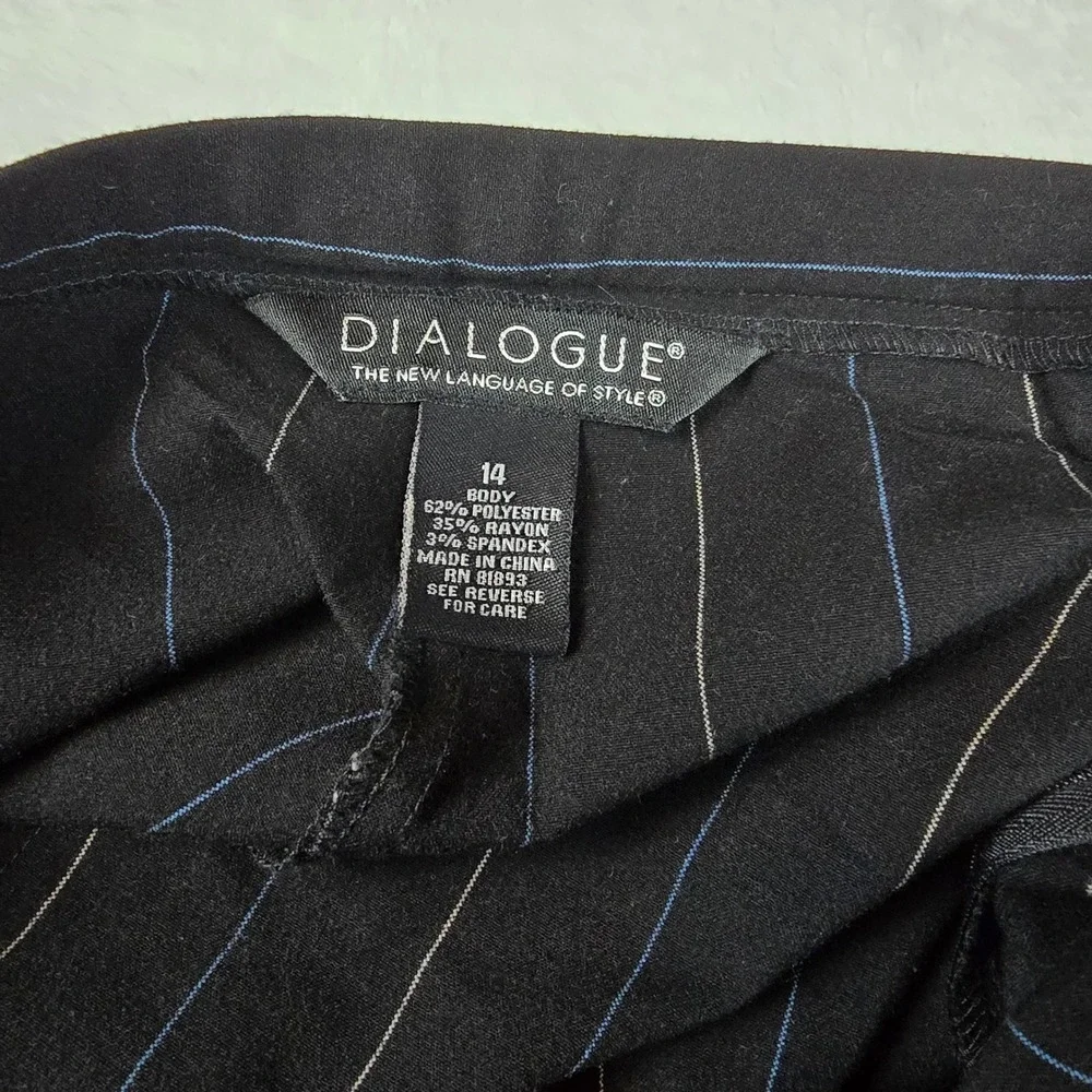 Dialogue Womens Black Pinstripe Wide Leg Dress Pants Side Zip Size 14